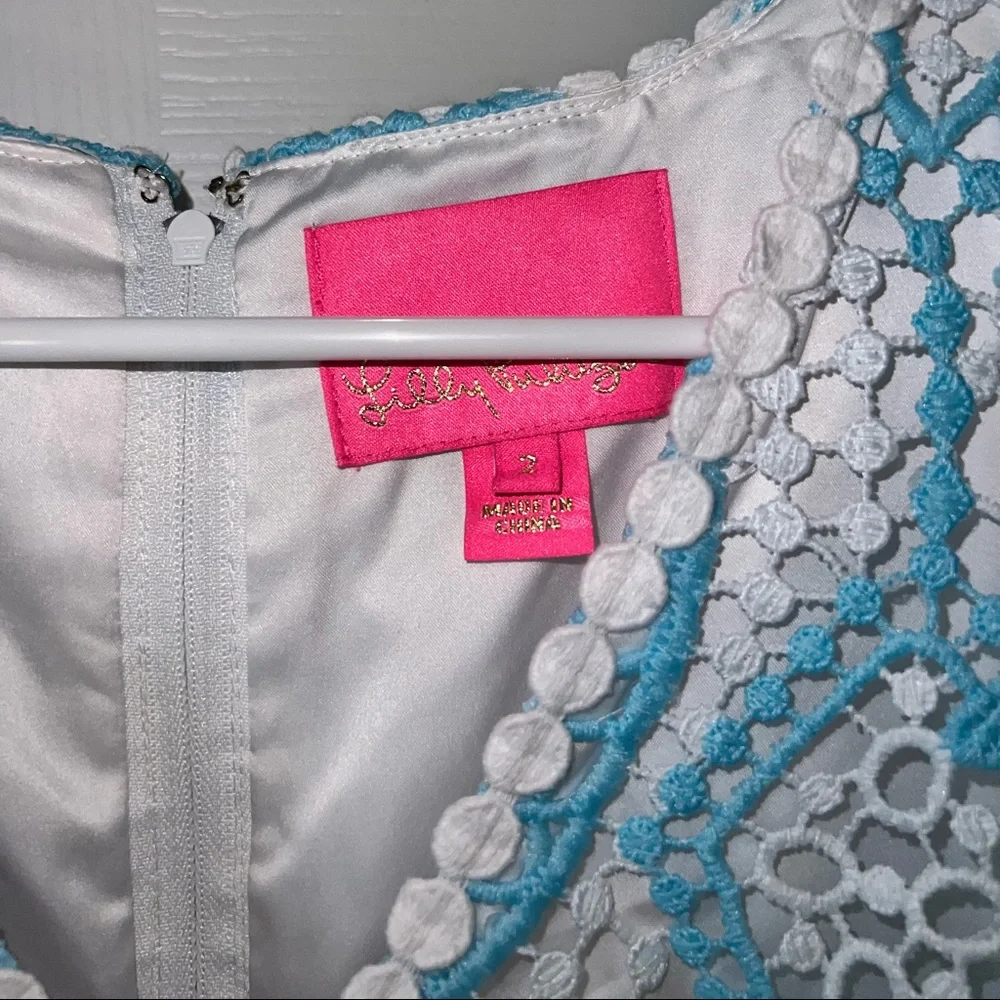 Lilly Pulitzer Lottie Romper Blue Ibiza Juice Stand Crochet 2 - Picture 3 of 5